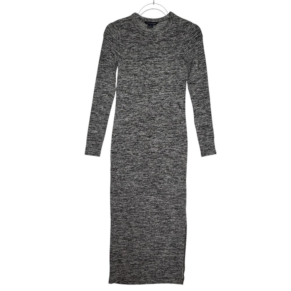 French Connection 2010s Grey Black Marled Knit Maxi Sweater Dress NWT S